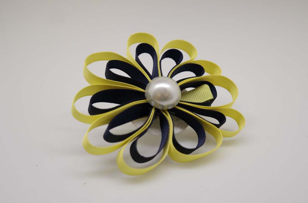Large petal flower hair Bow with colors  Daffodil Yellow, Black
